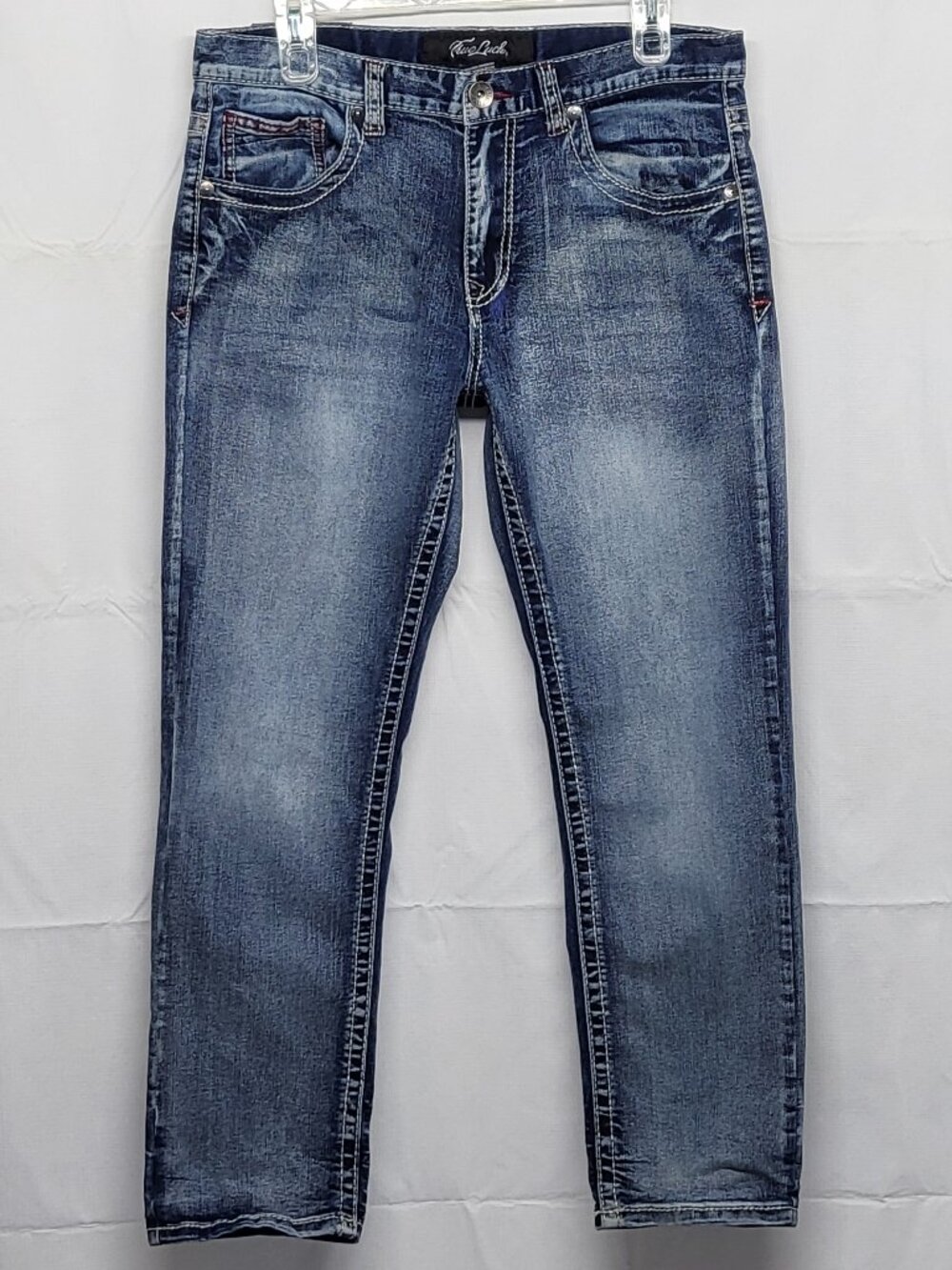 True Luck Jeans Mens 34 X 28 (Tag34X30) Stretch Straight Leg Thick-Stitch Pants